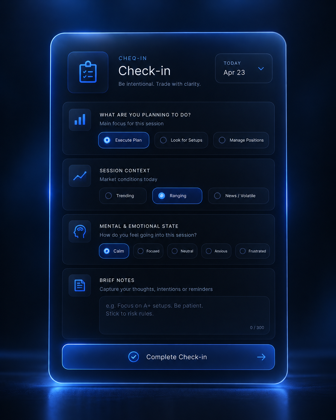 Check-in form before a session