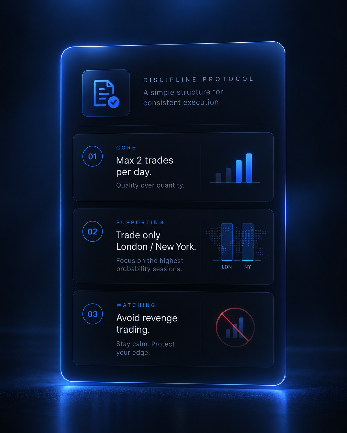 Discipline Protocol card with three trading rules